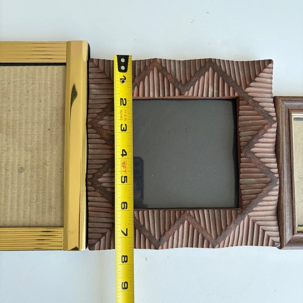 Vintage Picture Frame Set Gold Metal Wood Pier 1 Carved Textured 3 Piece Bundle